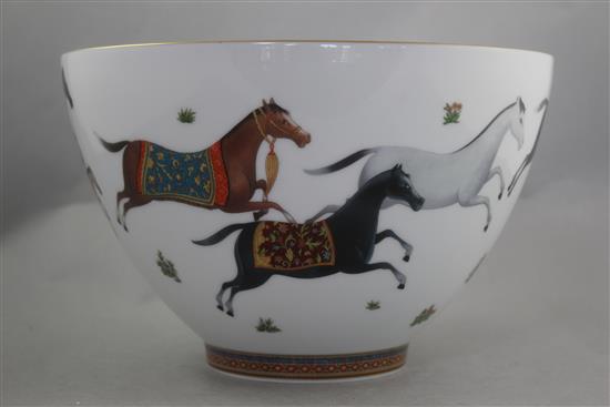 A Hermes Cheval dOrient pattern punch bowl, modern, 26.5cm diam., complete with original box